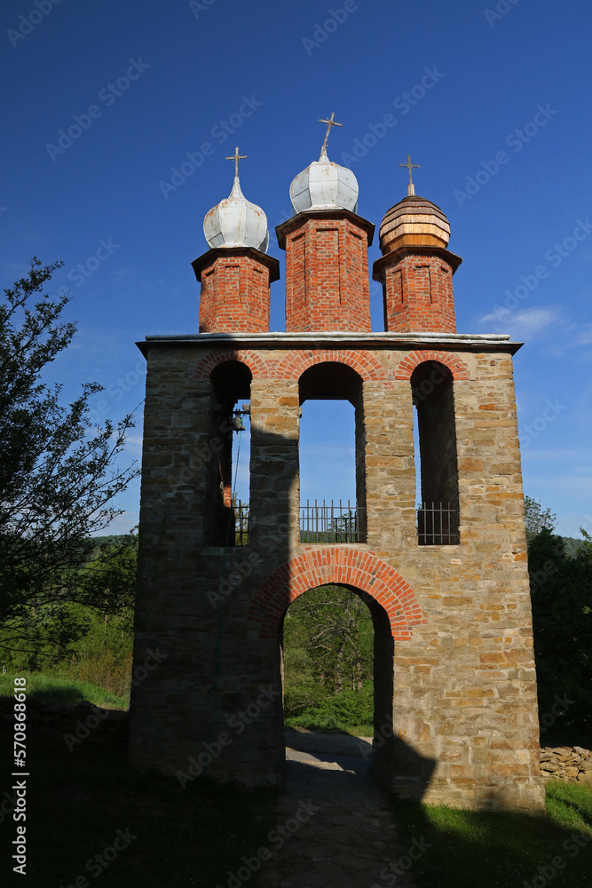 Bell tower of Saint Demetrius church in Radoszyce, Bieszczady Mountains, Poland