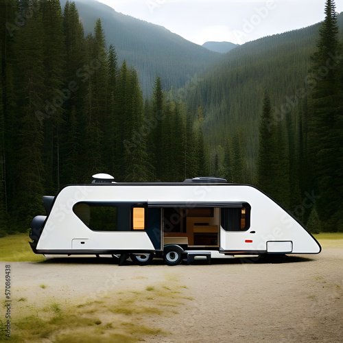 Caravan in the in the beautiful forest. Caravan design concept © Canvas Alchemy