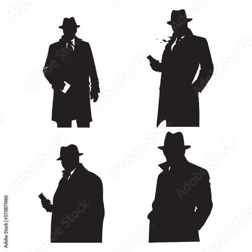 Mafia silhouette vector, Detective silhouette vector isolated on white background