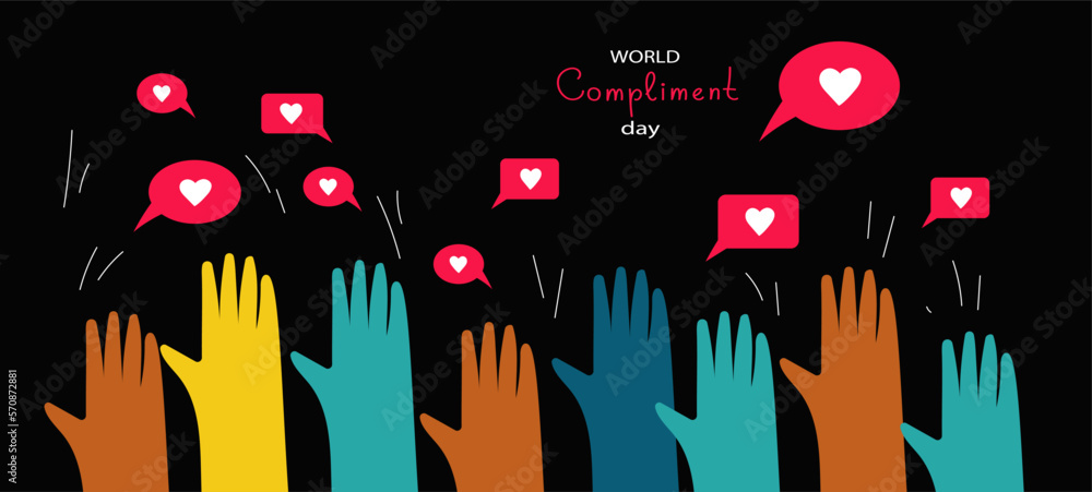 People exchange positive emotions and messages, compliment day, celebrating Valentine's day poster modern flat vector illustration - obrazy, fototapety, plakaty 