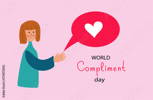 People exchange positive emotions and messages, compliment day, celebrating Valentine's day poster modern flat vector illustration