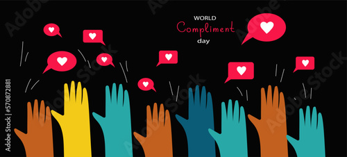 People exchange positive emotions and messages, compliment day, celebrating Valentine's day poster modern flat vector illustration