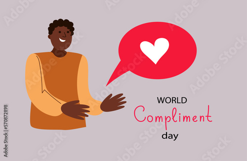 People exchange positive emotions and messages, compliment day, celebrating Valentine's day poster modern flat vector illustration