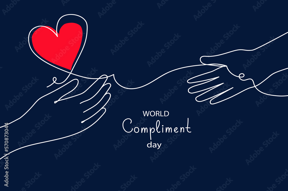 People exchange positive emotions and messages, compliment day, celebrating Valentine's day poster modern flat vector illustration - obrazy, fototapety, plakaty 