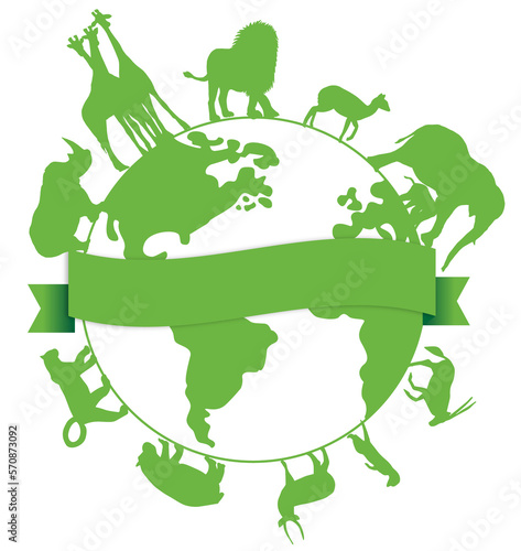 World Wildlife Day cutout png.Animal silhouette.Earth with Wildlife.Animals and Plants.Environmental vector png. 