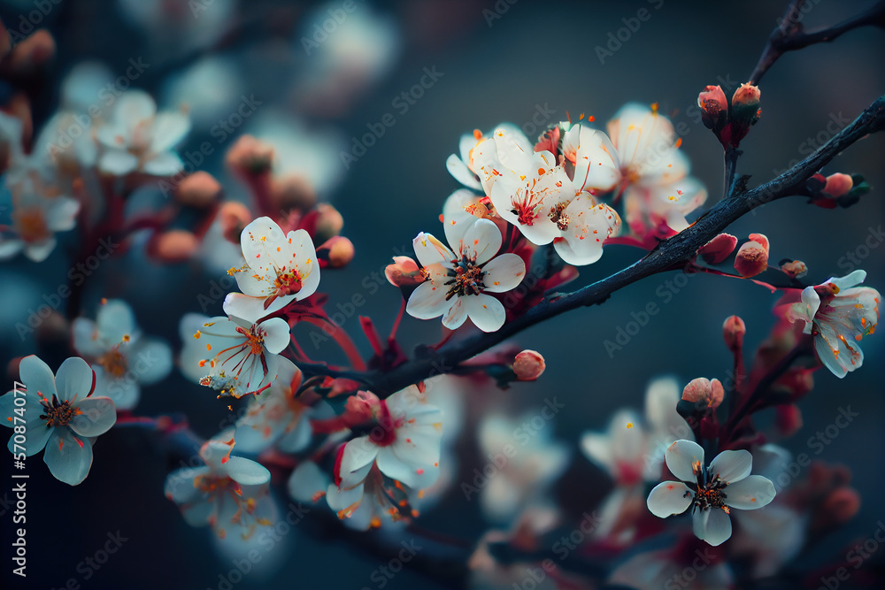 Beautiful White and Red Plum Blossoms Abstract Awesome Flowers AI Generative  