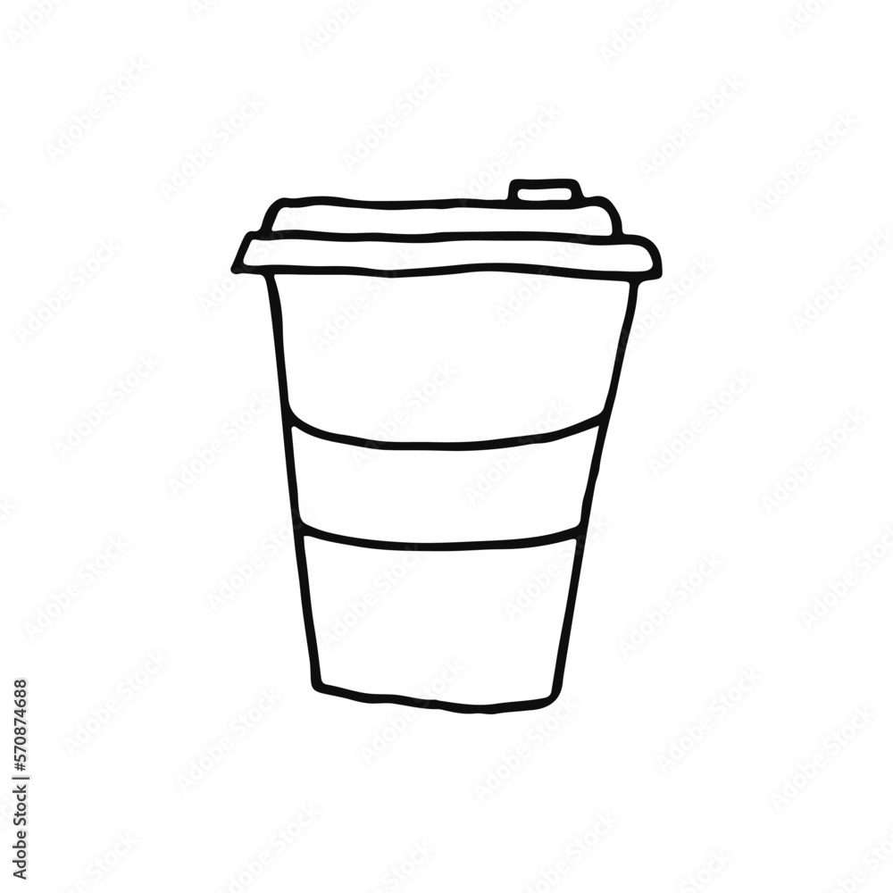 Coffee. Paper cup. Takeaway coffee, hot and fragrant. Doodle. Hand drawn. Vector illustration. Outline. Coffee. Paper cup. Takeaway coffee, hot and fragrant. Doodle. Hand drawn. Vector illustration. Outline.