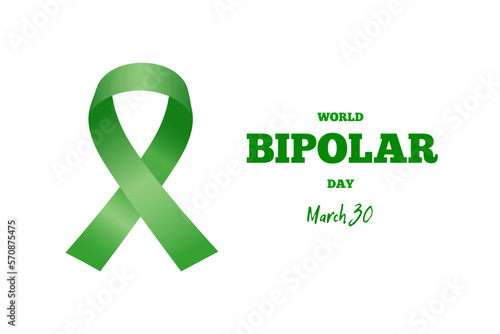 World bipolar day. Green ribbon. Mental health awareness day, Depression, Cerebral palsy. World kidney day.