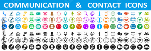 Set colored and black contact icons, communication signs - vector