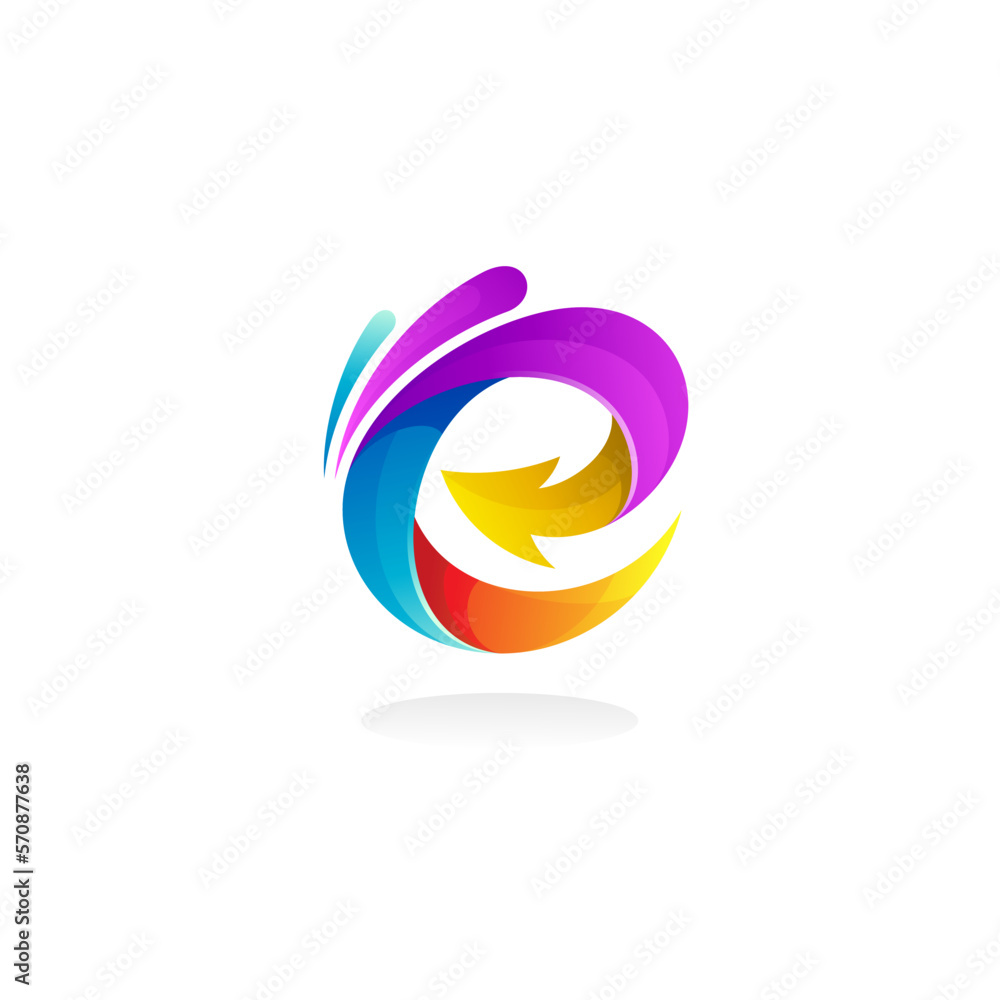 Fototapeta premium Letter E logo and arrow design combination, colorful style
