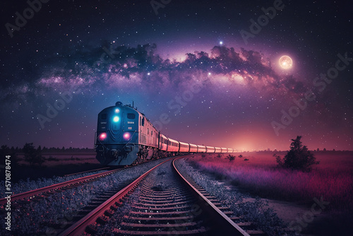 Fotografia Railway to the ocean of the galaxy Generative AI
