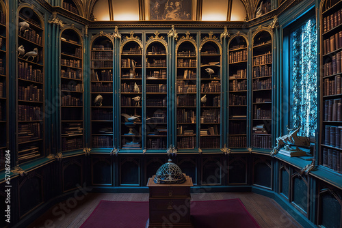 Fototapete Reading room cabinet of curiosities Generative AI