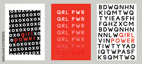 Girl power lettering design. Feminism and body positivity movement vector illustrations. Set of greeting cards