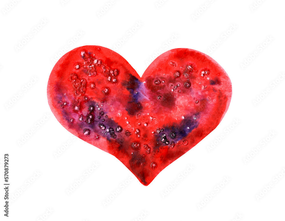 Watercolor hand drawn red Heart isolated on white background