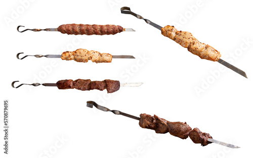 Shashlik, kebab on a skewer. Transparent.