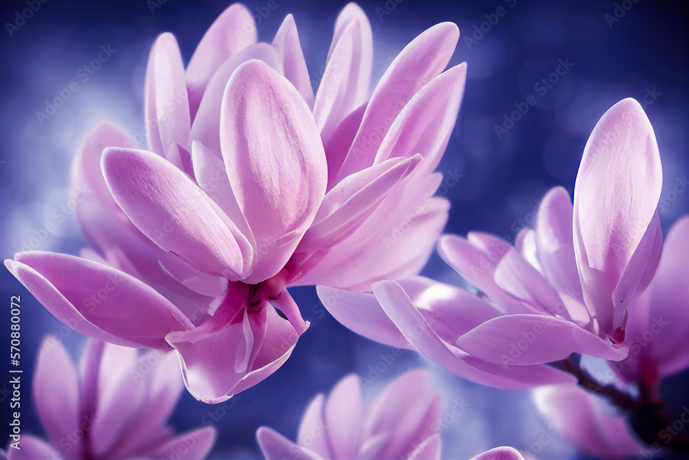 Beautiful pink magnolia flowers in the spring, Generative AI Art Illustration 