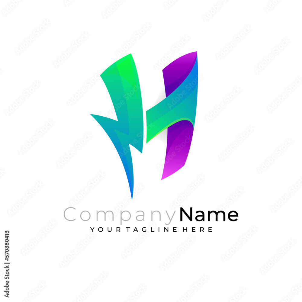 H logo and thunder design vector, power icon, volt logos H logo and thunder design vector, power icon, volt logos