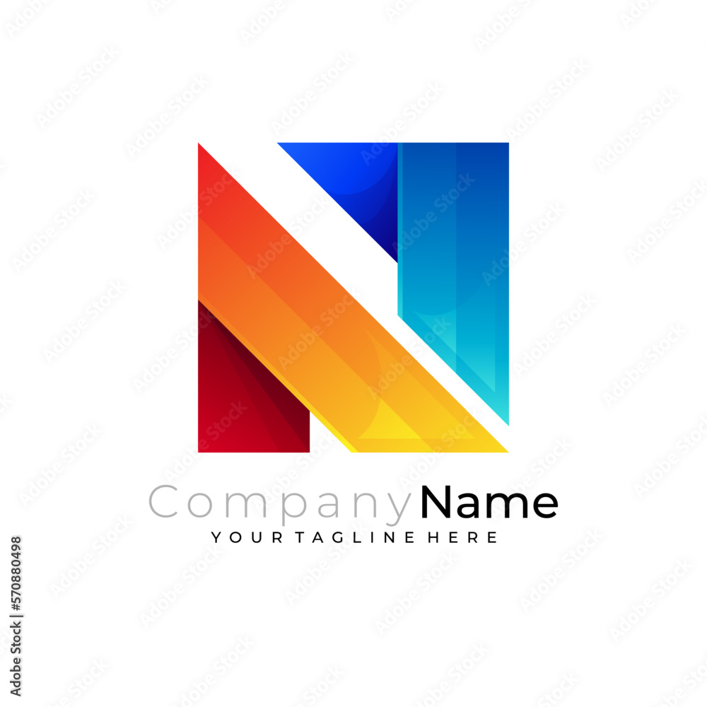 N logo, letter N logo with 3d colorful design, square icons