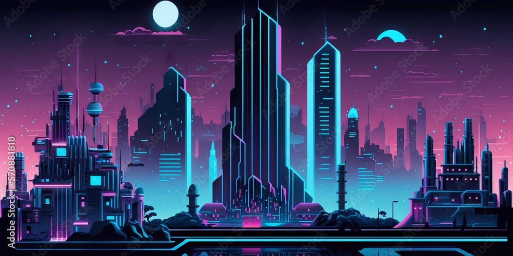 Futuristic Cyberspace Game City. Generative ai