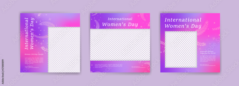 Vector set of social media post templates for international women's day. Collection of banners for women's solidarity and freedom. Social media design.