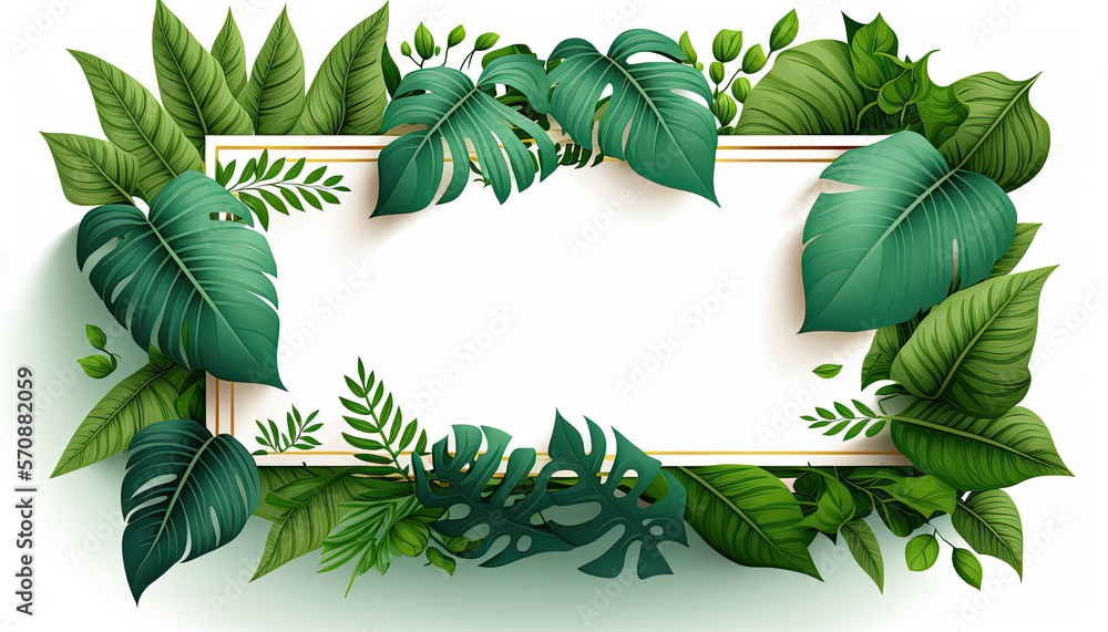 green leaf frame with white background, vector illustration, Made by AI ...