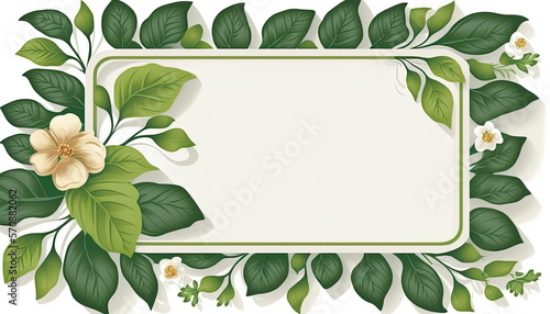 textile repeat pattern of green leaf frame with flower, white background, vector illustration, Made by AI,Artificial intelligence