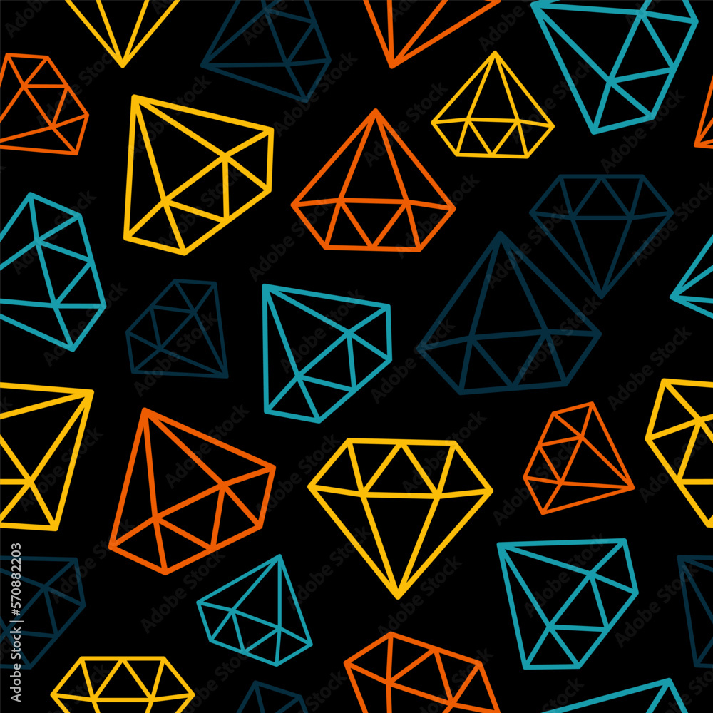 Black seamless pattern with colorful diamonds. Black seamless pattern with colorful diamonds.