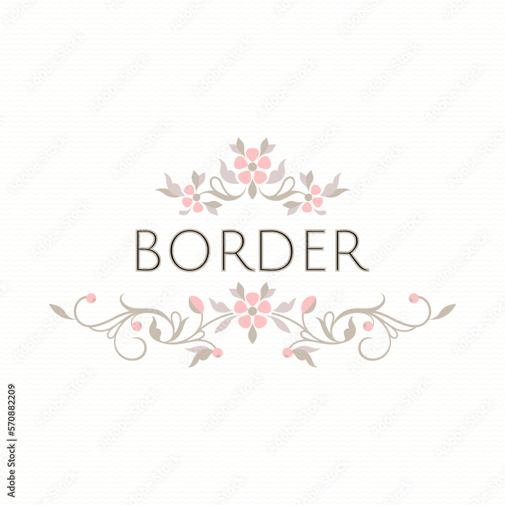 Naklejka premium Title border with pink flowers. Decorative frame.