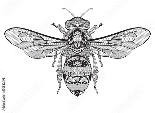 Bee with lace ornament. Silhouette. Vector illustration