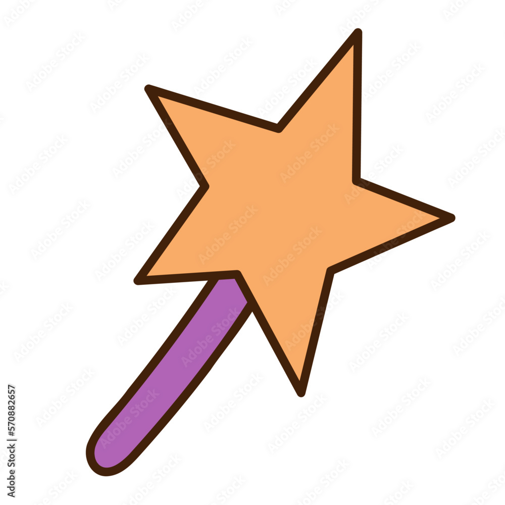 Cute doodle magic wand from the collection of girly stickers. Cartoon vector color illustration. Cute doodle magic wand from the collection of girly stickers. Cartoon vector color illustration.