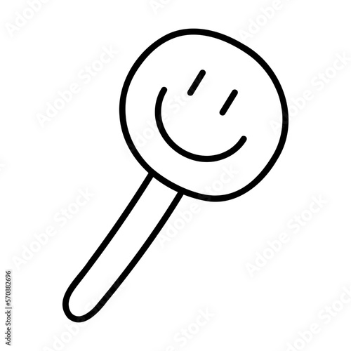 Cute doodle face shape lollipop from the collection of girly stickers. Cartoon vector white and black illustration.