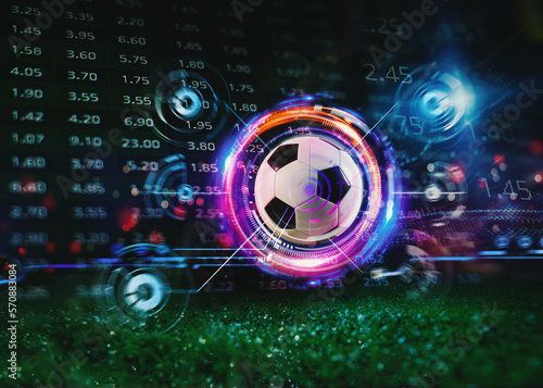 Fototapete Soccerball with football online bet analytics and statistics background