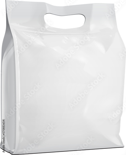 Mockup Blank Foil Or Paper Food Stand Up Pouch Snack Sachet Bag Packaging With Handle. Illustration Isolated On White Background. Mock Up, Mockup Template Ready For Design. Vector EPS10
