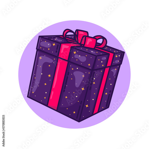 a gift box in a space package with a bow. Vector illustration with a gift icon