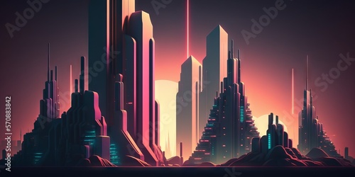 Retro Futuristic Skyscraper City. Generative ai