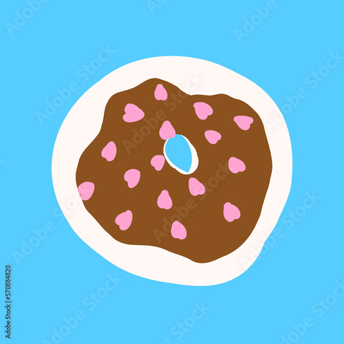 Donut in cartoon style. Vector illustration isolated on blue background.