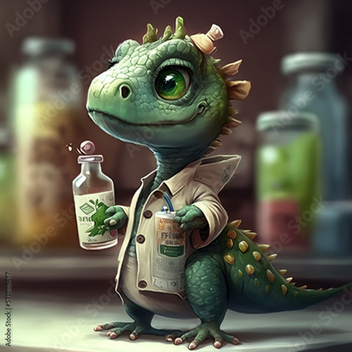 dinosaur, mini dinosaurs, illustration, dinos, nurse, cutie kawai dinosaur, work - Generative AI photo