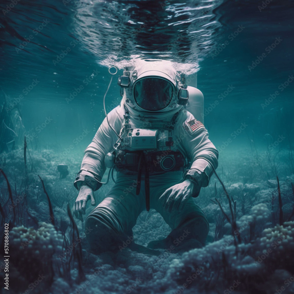 astronauta dentro da água, oceano, ilustração - Generative AI Stock ...