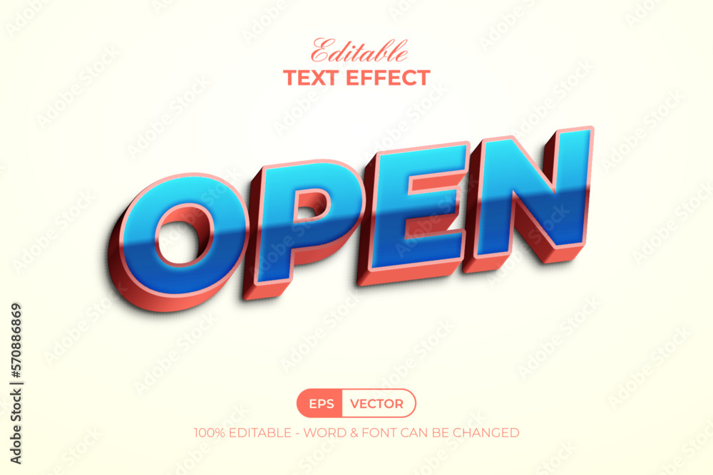 Fototapeta premium 3D Text Effect Open Style. Editable Text Effect.
