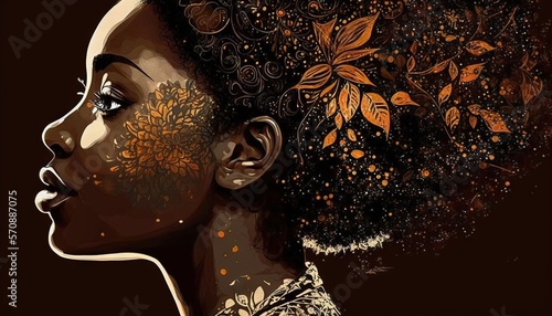 Black woman profile Black History month or Women's history day illustration generative ai. © Roman
