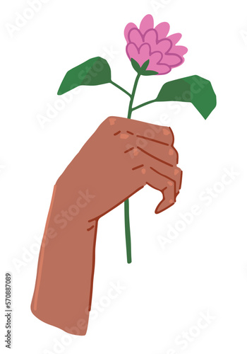 Elegant female hand with flower. International woman day cartoon vector illustration. Flat simple clipart isolated on white.