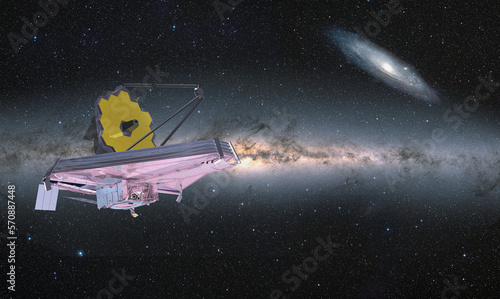 Fototapeta Naklejka Na Ścianę i Meble -  James Webb Space Telescope in Space Milky way in the background 