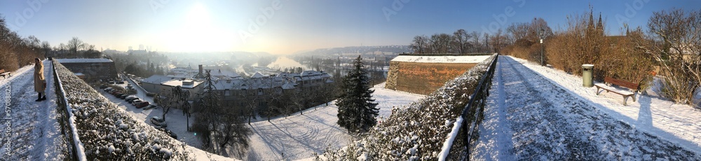 Obraz premium 180 Degree panoramic view of Prague from the old fortress walls