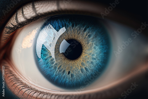 Human blue eye realistic beautiful closeup, Generative AI
