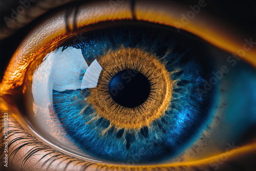 Human blue eye realistic beautiful closeup, Generative AI