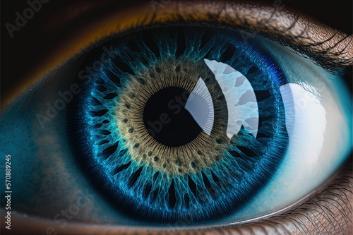Human blue eye realistic beautiful closeup, Generative AI
