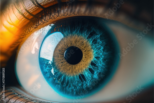 Human blue eye realistic beautiful closeup, Generative AI
