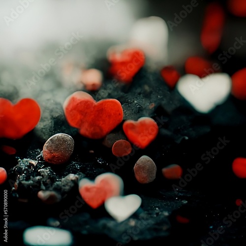 Red hearts romance symbol, shape on black background blur, Wallpaper, Generative AI, Valentine's Day.