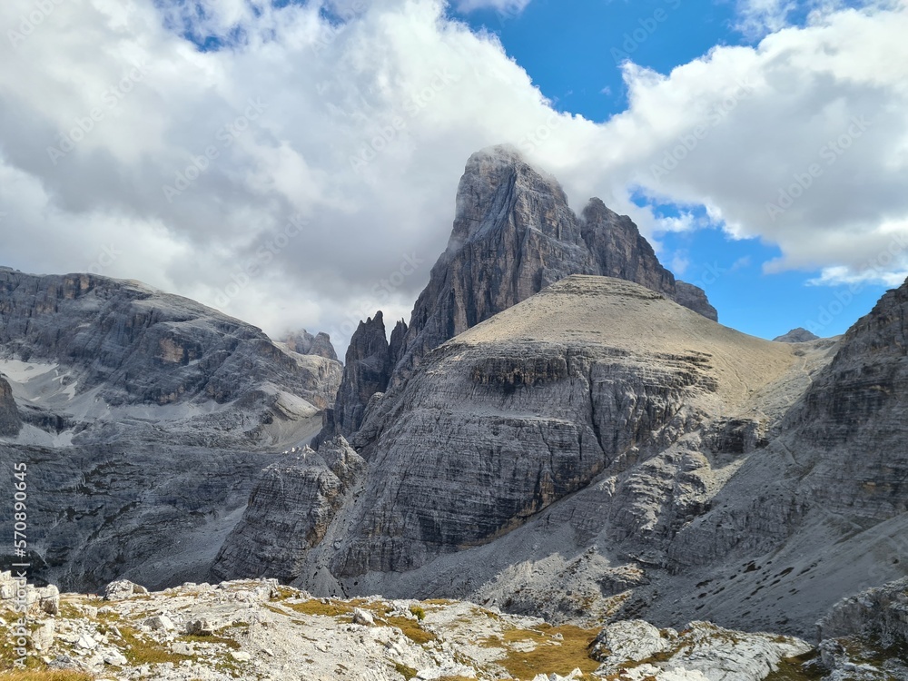 Matjestic summit Einser in the Dolomites, Italy. National park of 