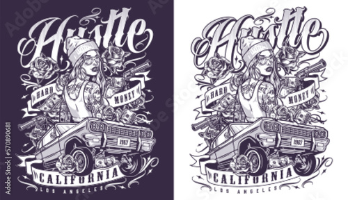Hustle trendy girl flyer monochrome